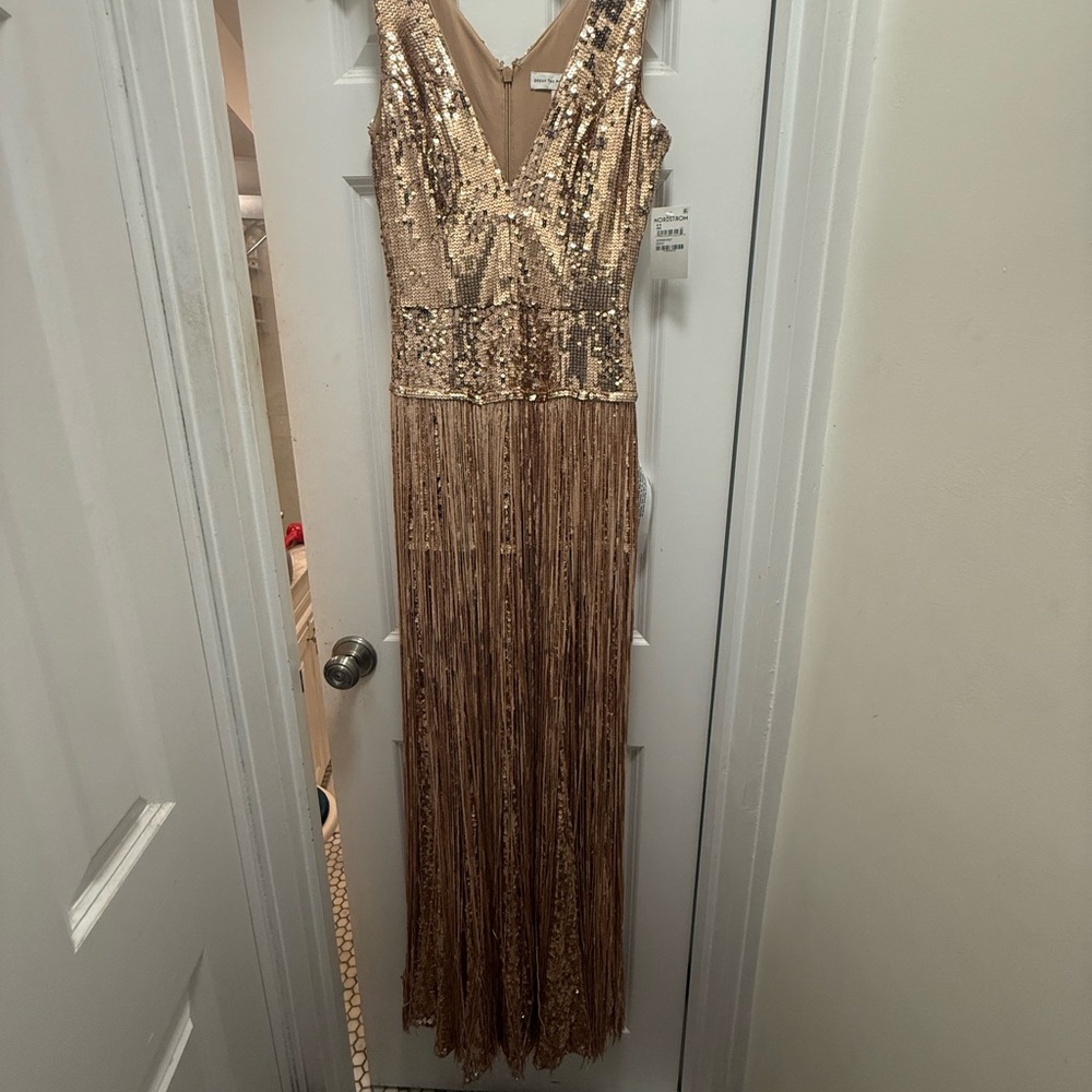Dress the Population Beige Sequin Gown